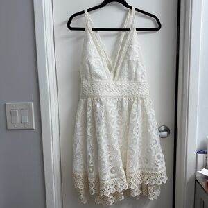 New Lovers and Friends White Cream Crotchet Lace Dress with Criss Cross Straps